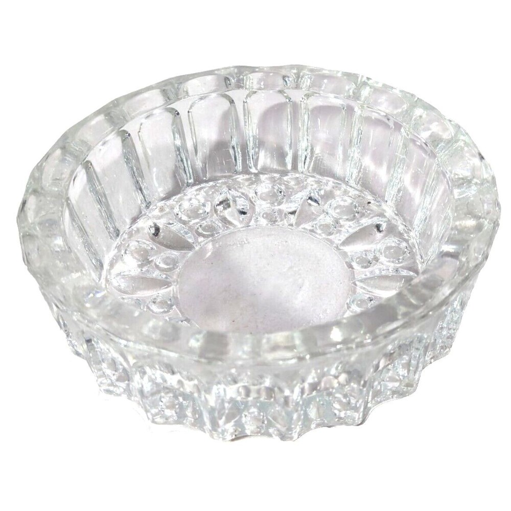 KIG Malaysia Glass Ashtray Heavy Crystal Deep Column Cut 4 Rests 5.5" Vintage